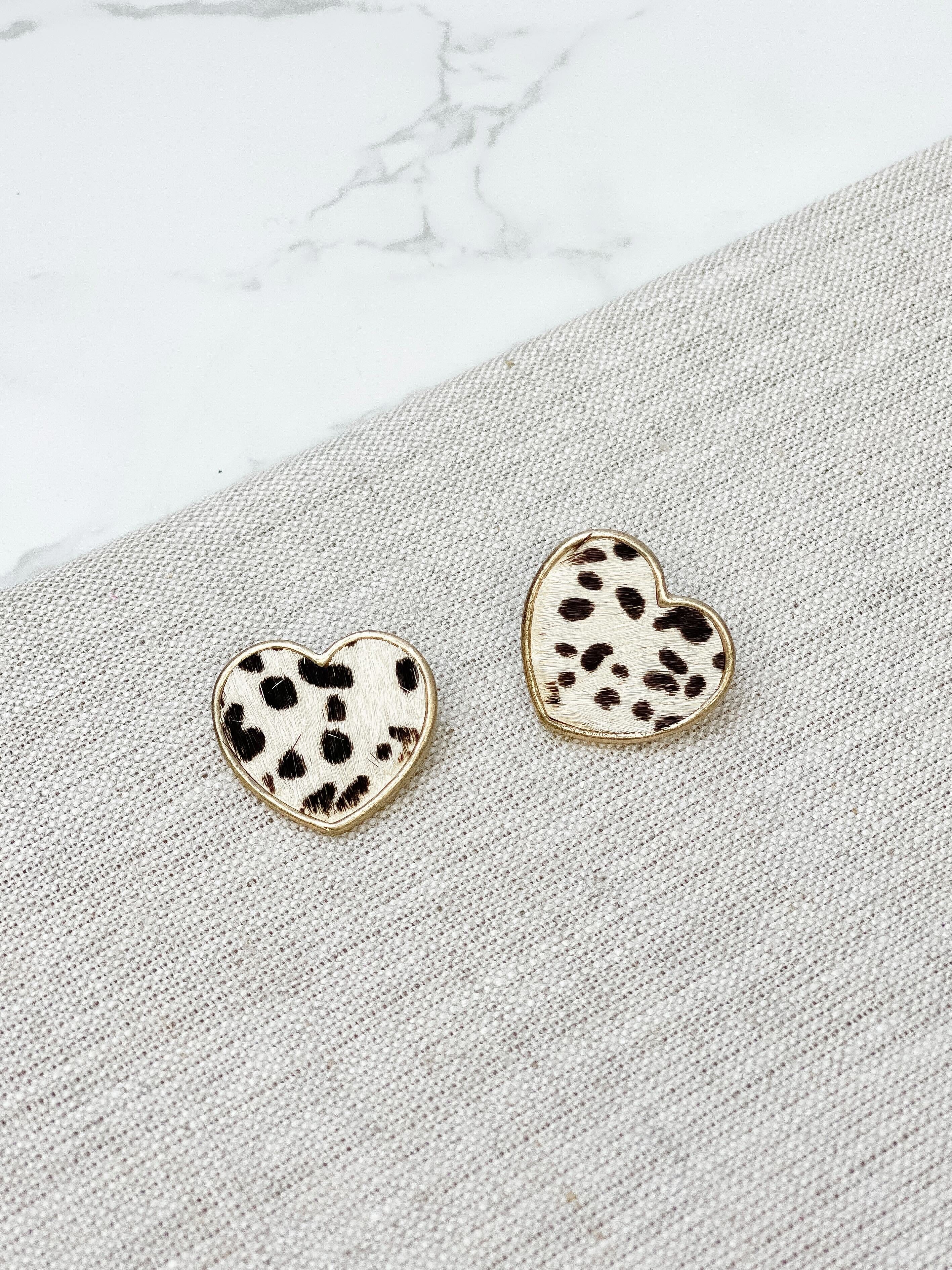 Spotted Heart Textured Stud Earrings - White