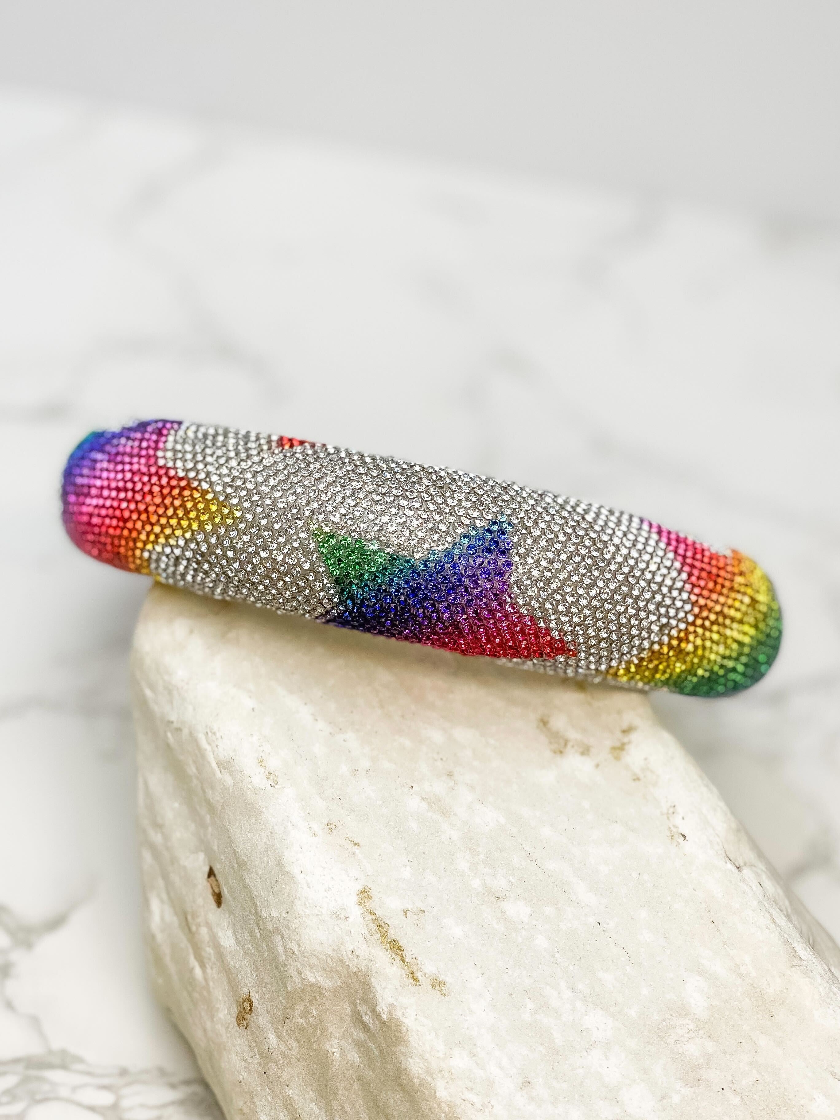 Glitzy Rhinestone Padded Headband - Rainbow Stars