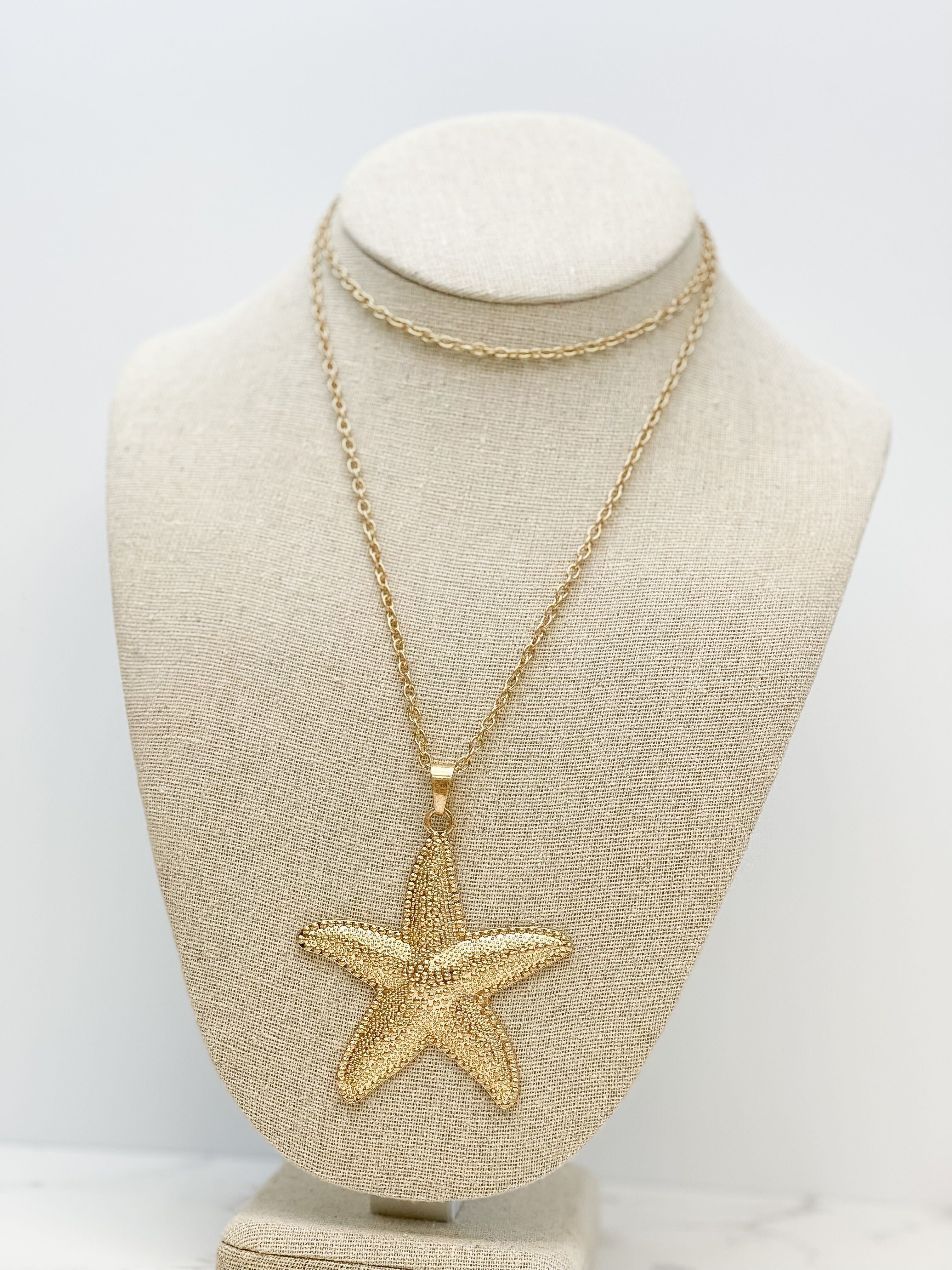Gold Starfish Pendant Long Necklace