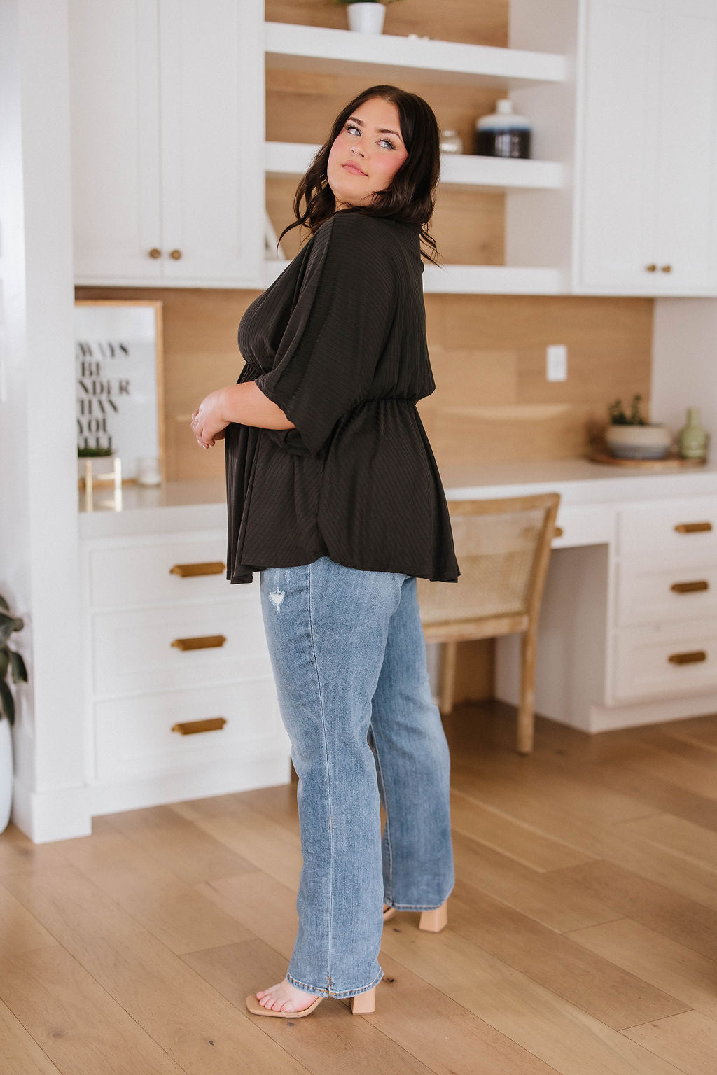 Storied Moments Draped Peplum Top in Black (Ships in 1-2 Weeks)