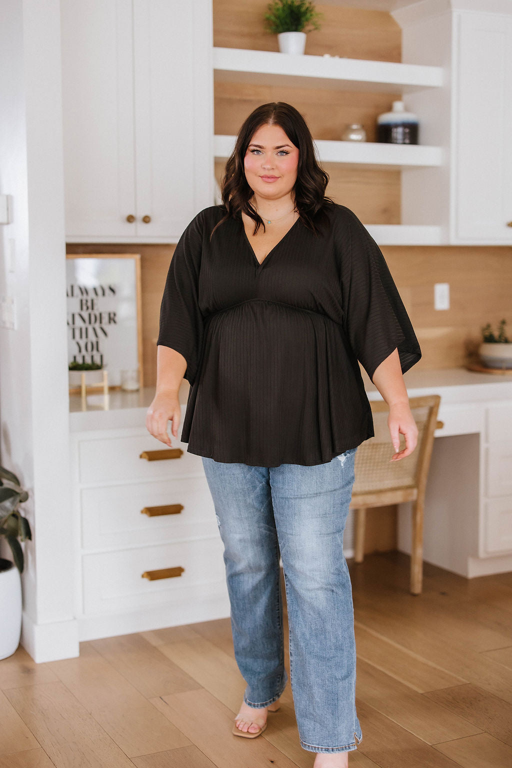 Storied Moments Draped Peplum Top in Black (Ships in 1-2 Weeks)