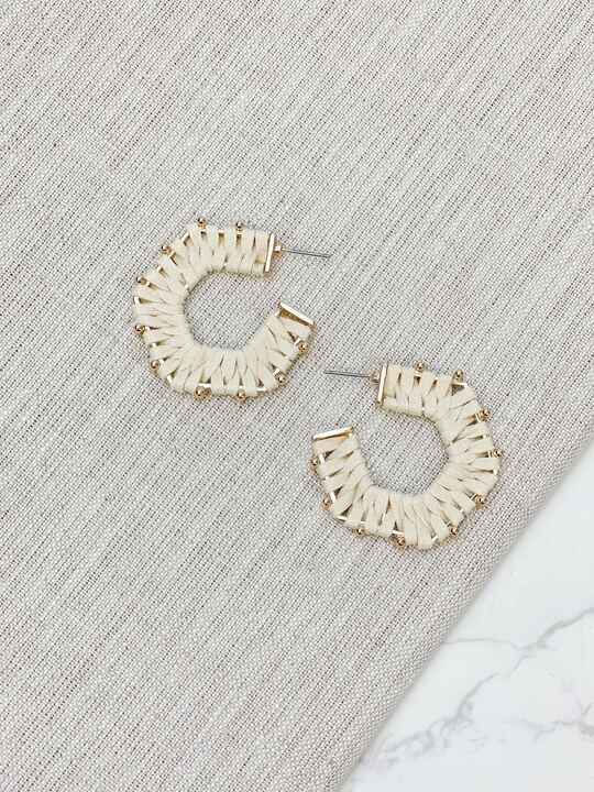 Studded Suede Hoop Earrings - Ivory