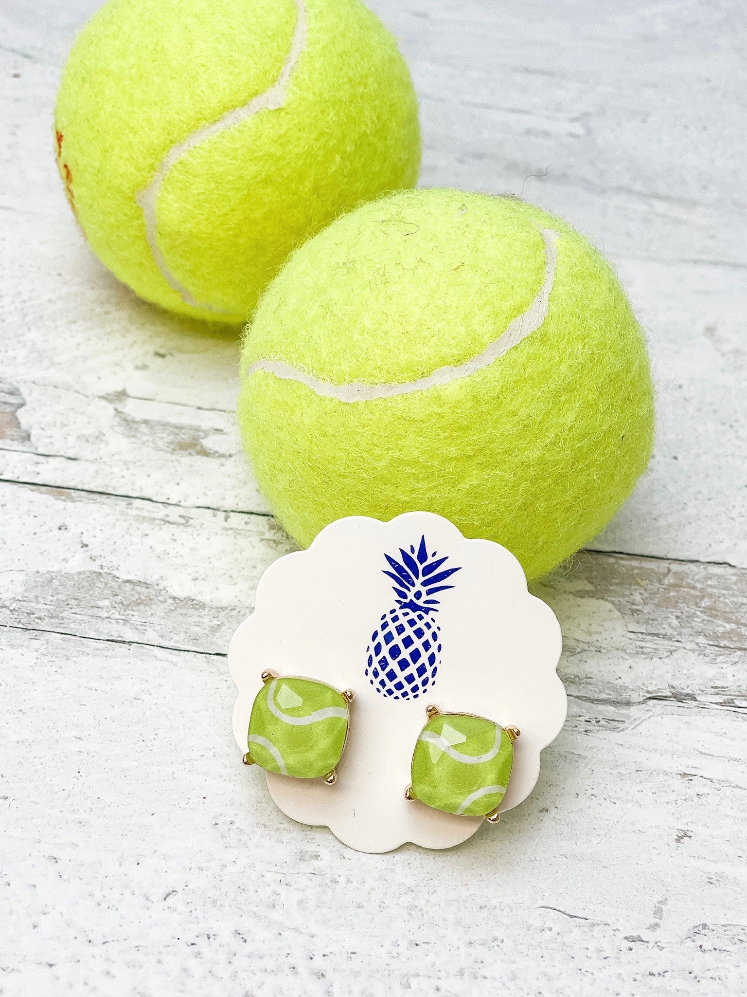 Printed Sports Stud Earrings - Tennis Ball