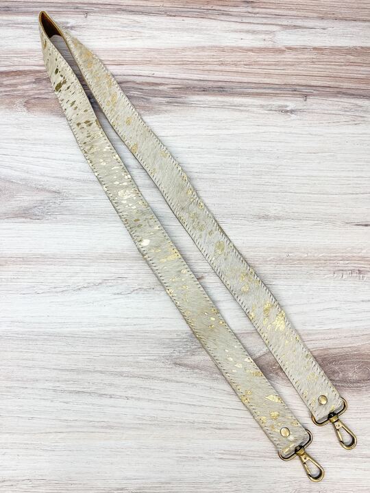 Textured Cowhide Purse Strap - Beige & Gold