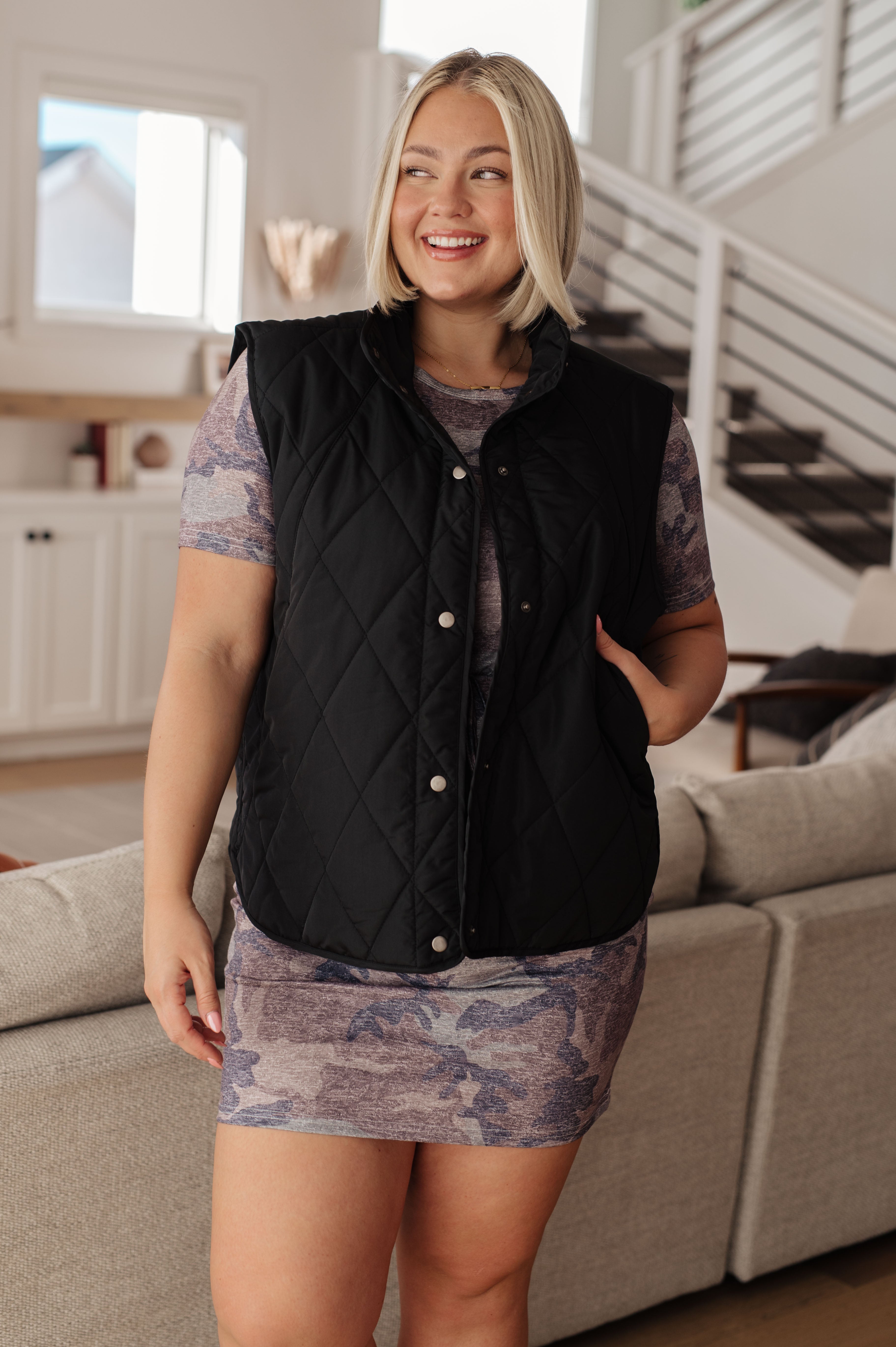 Layer Up Black High Neck Quilted Puffer Vest