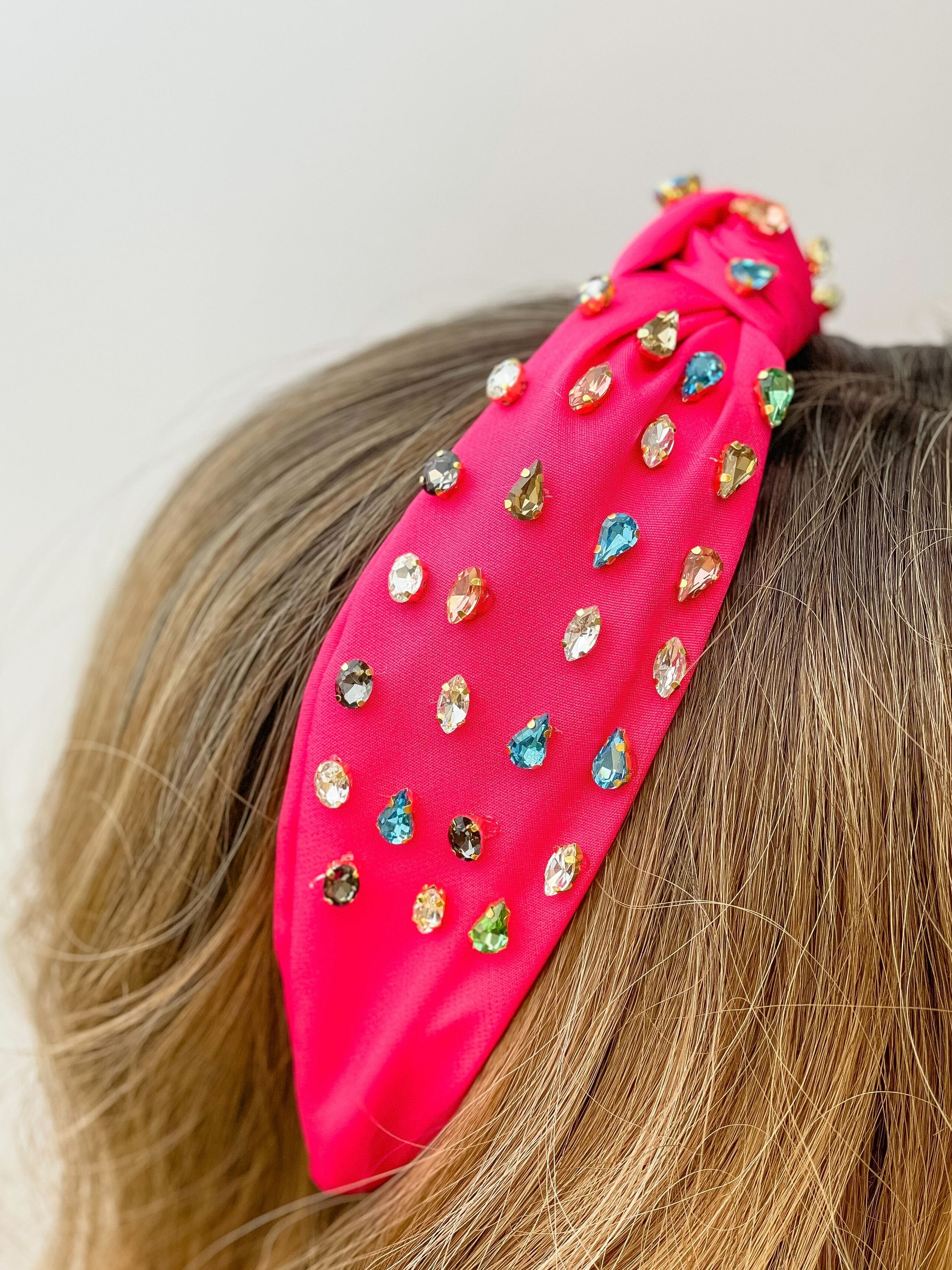 Top Knot Multi Crystal Headband - Hot Pink
