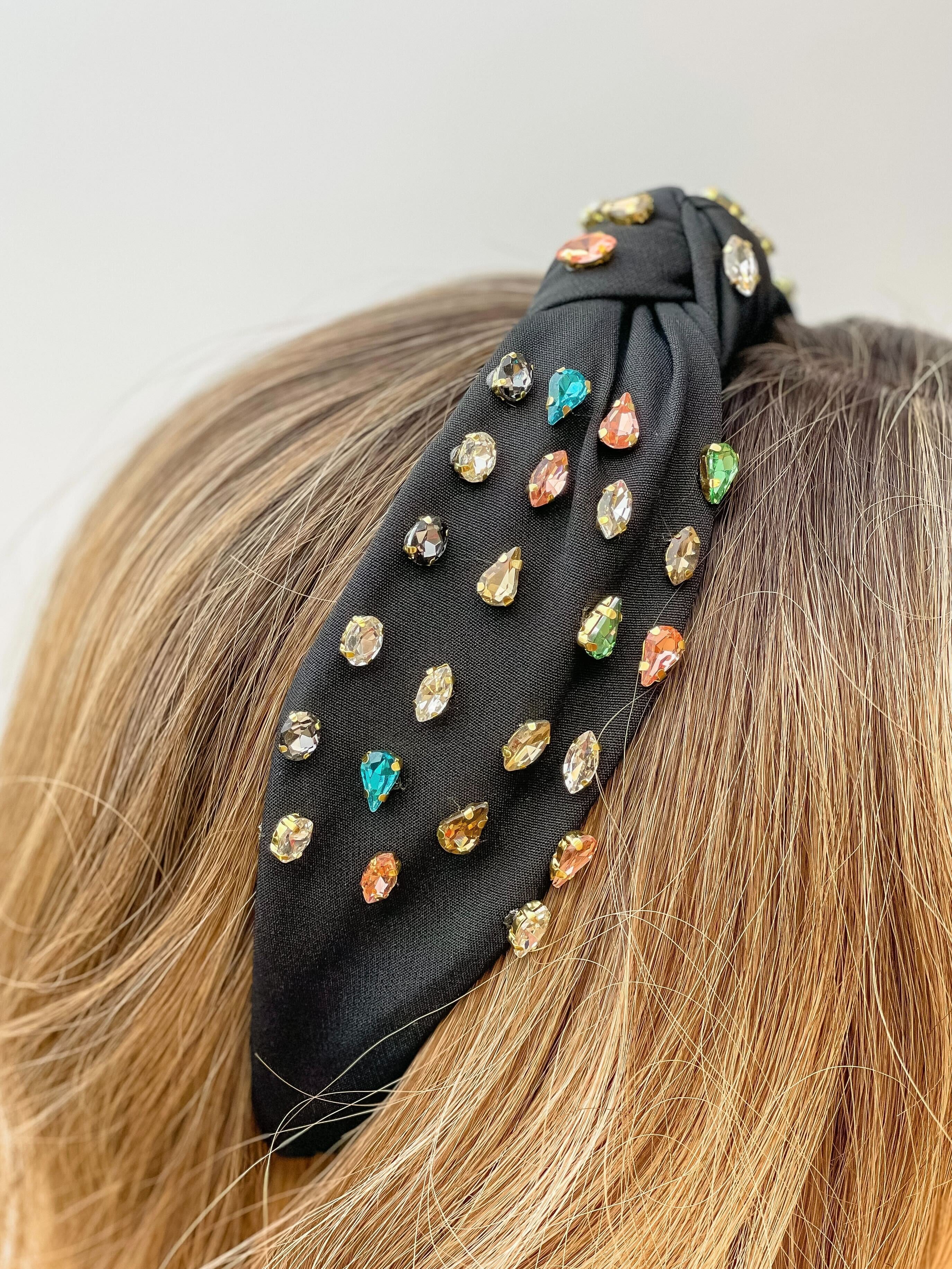 Top Knot Multi Crystal Headband - Black