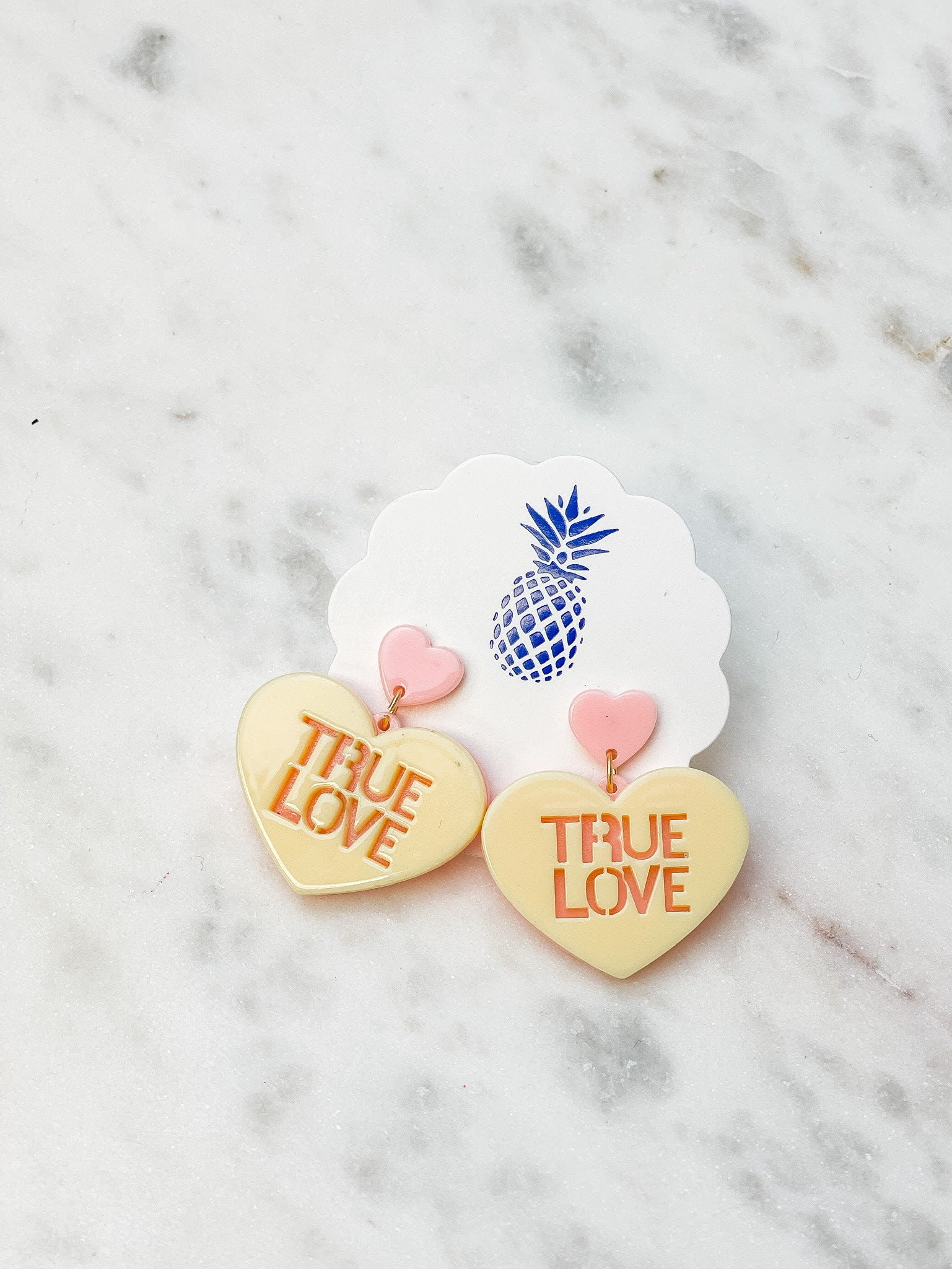 'True Love' Acrylic Heart Dangle Earrings