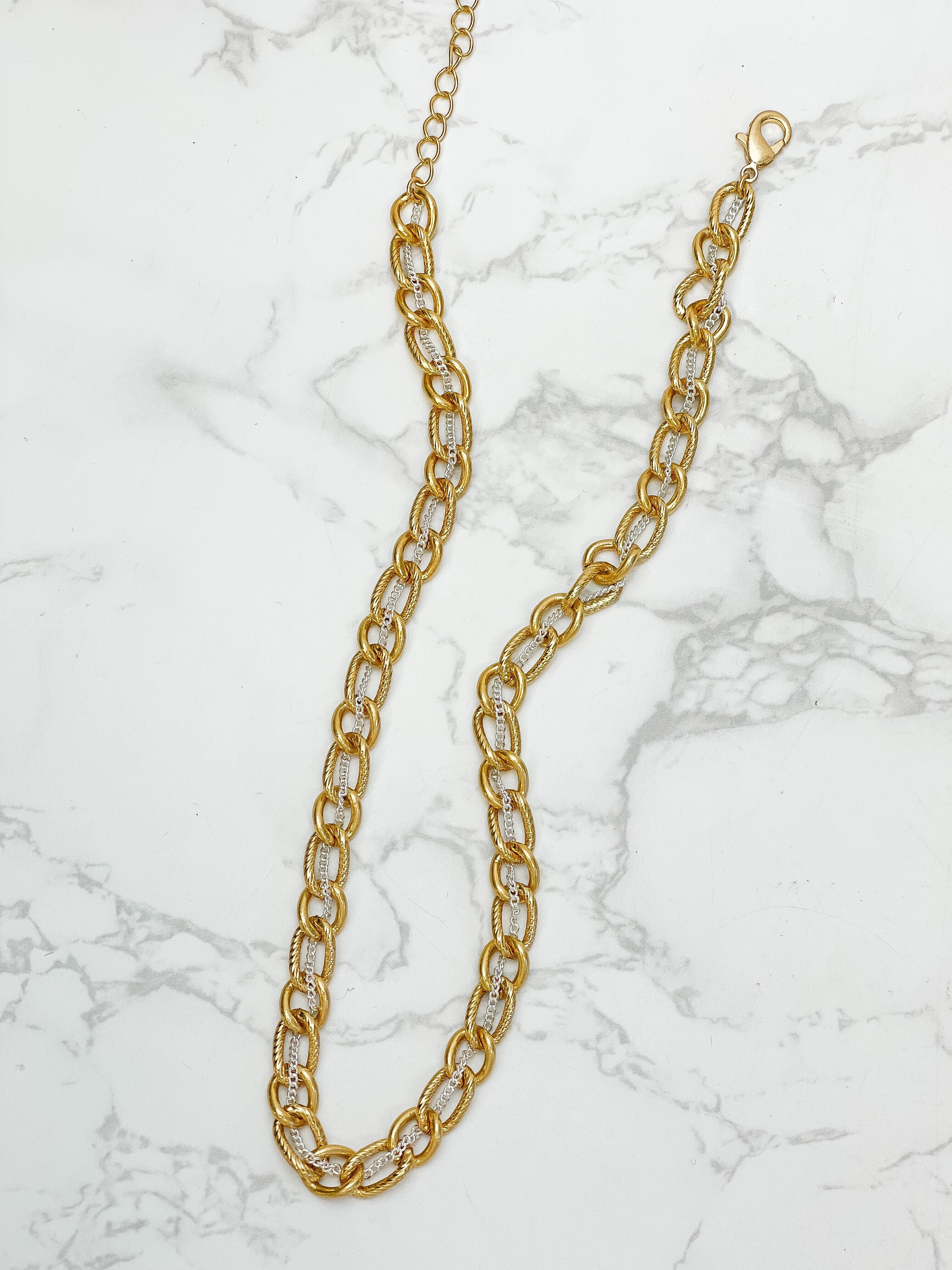 Two Tone Gold Plated Link Necklace