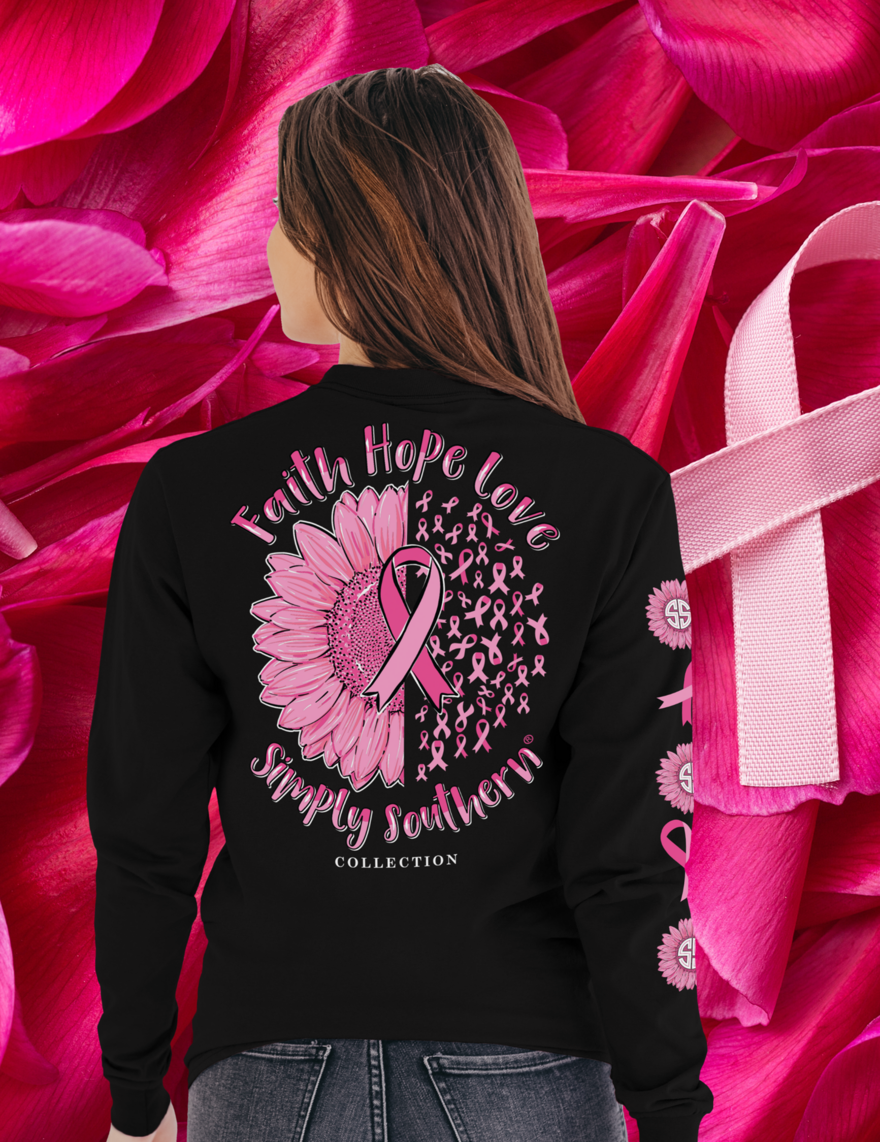 'Faith, Hope, Love' Long Sleeve Breast Cancer Awareness Tee by Simply Southern