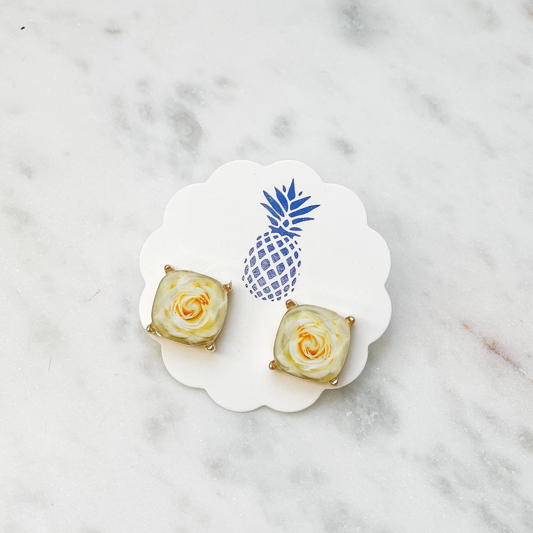 Rose Printed Stud Earrings Ivory – Prep Obsessed