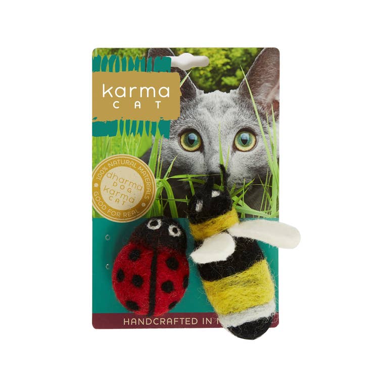Lady Bug and Bee Wool Cat Toy - Pack of 2