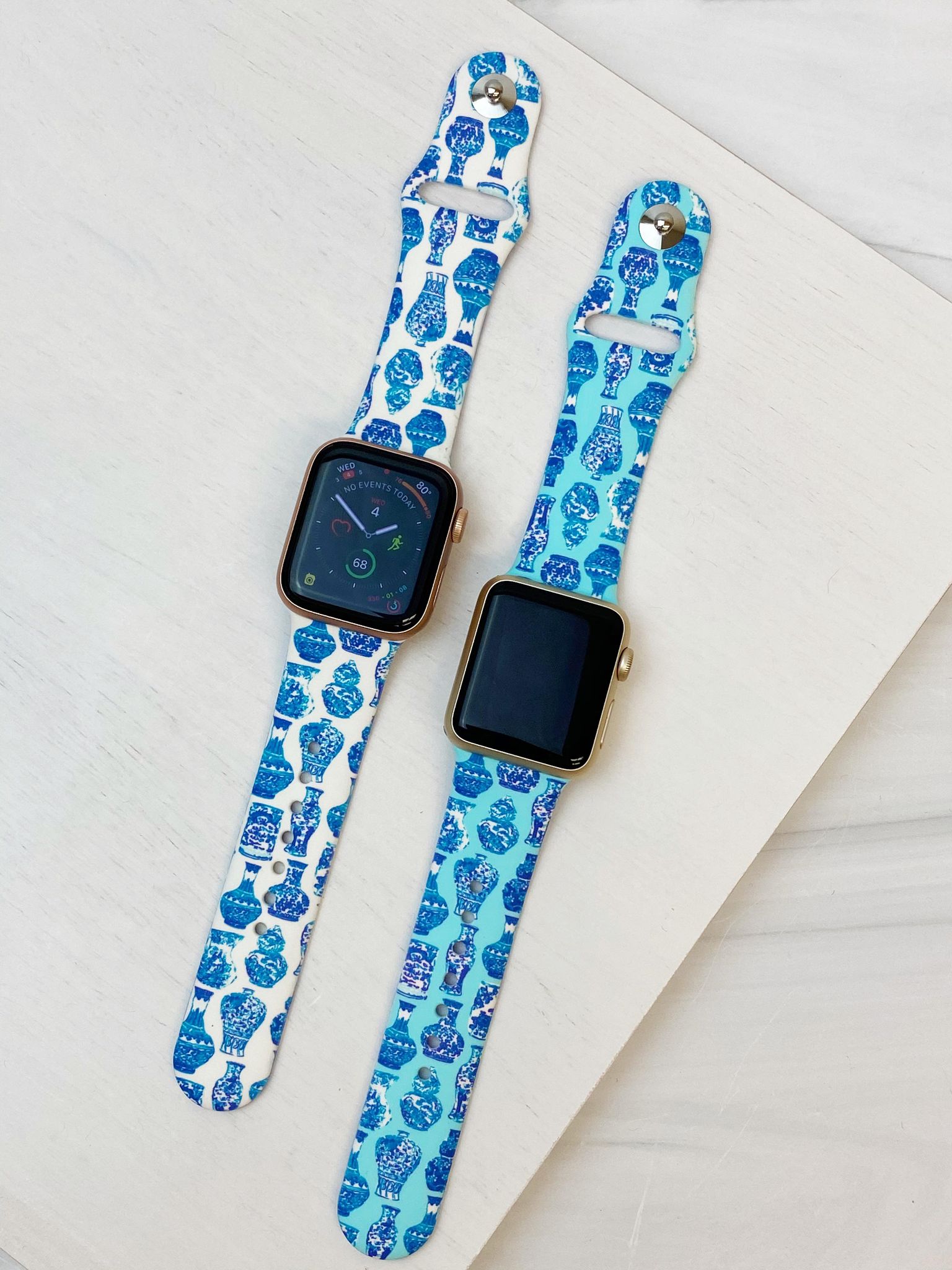 Chinoiserie Printed Silicone Smart Watch Band - Blue