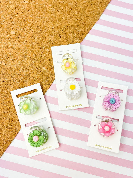 Mini Acrylic Hair Clip Set - Green Daisy