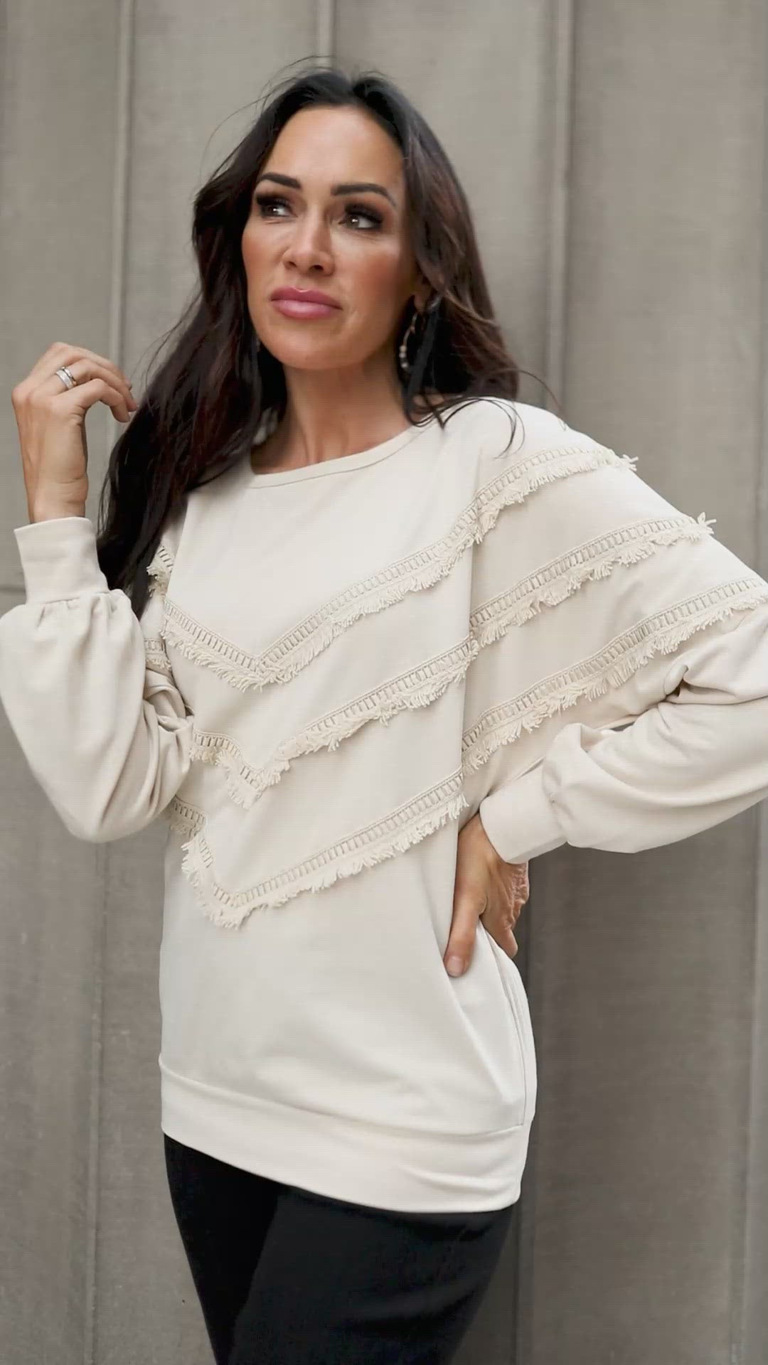 Into The Fringe Top in Beige