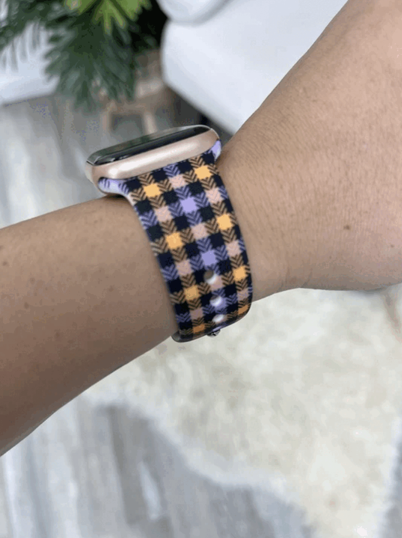 Halloween Plaid Printed Silicone Smart Watch Band - S/M