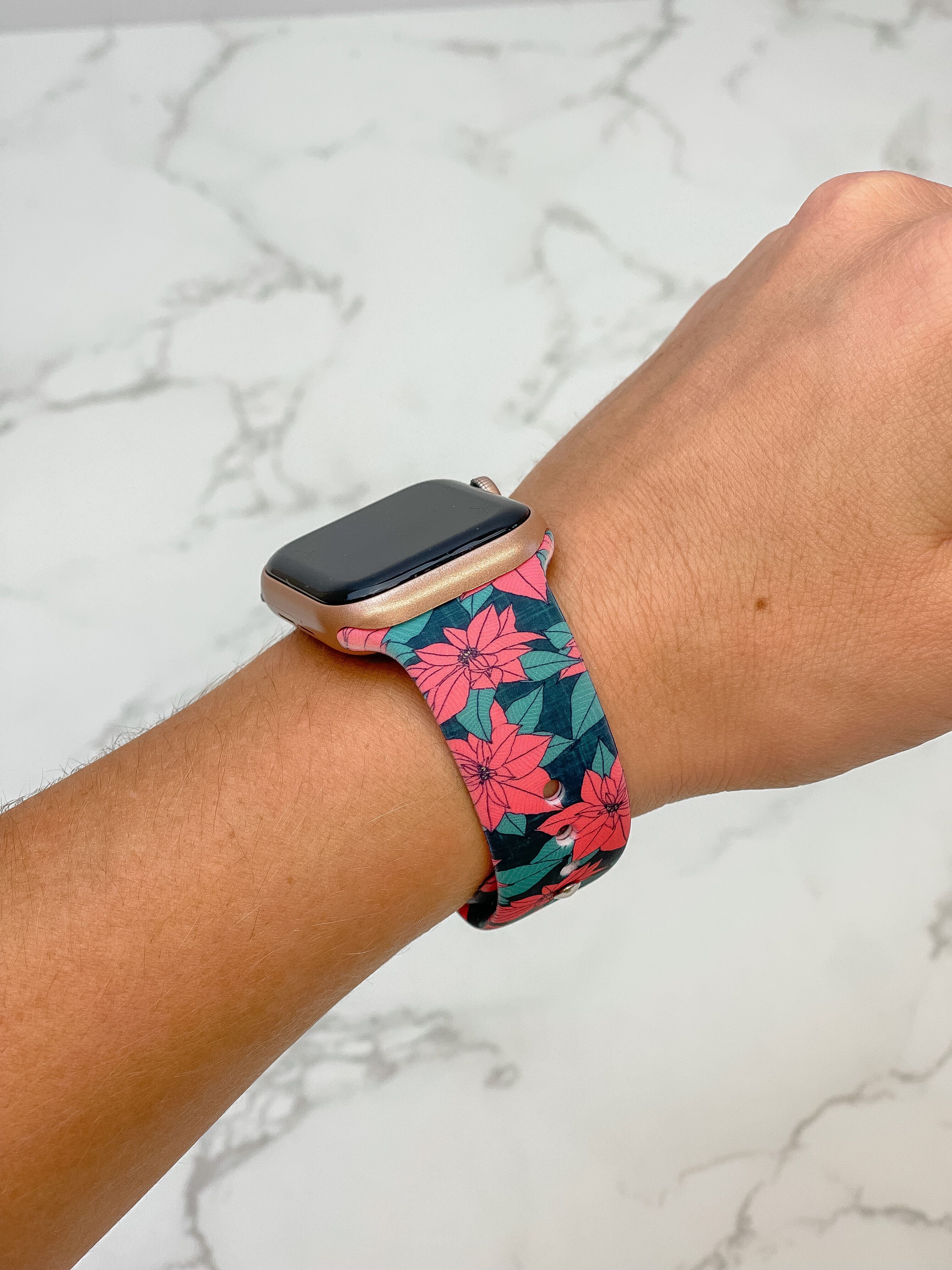 Poinsettia Printed Silicone Smart Watch Band