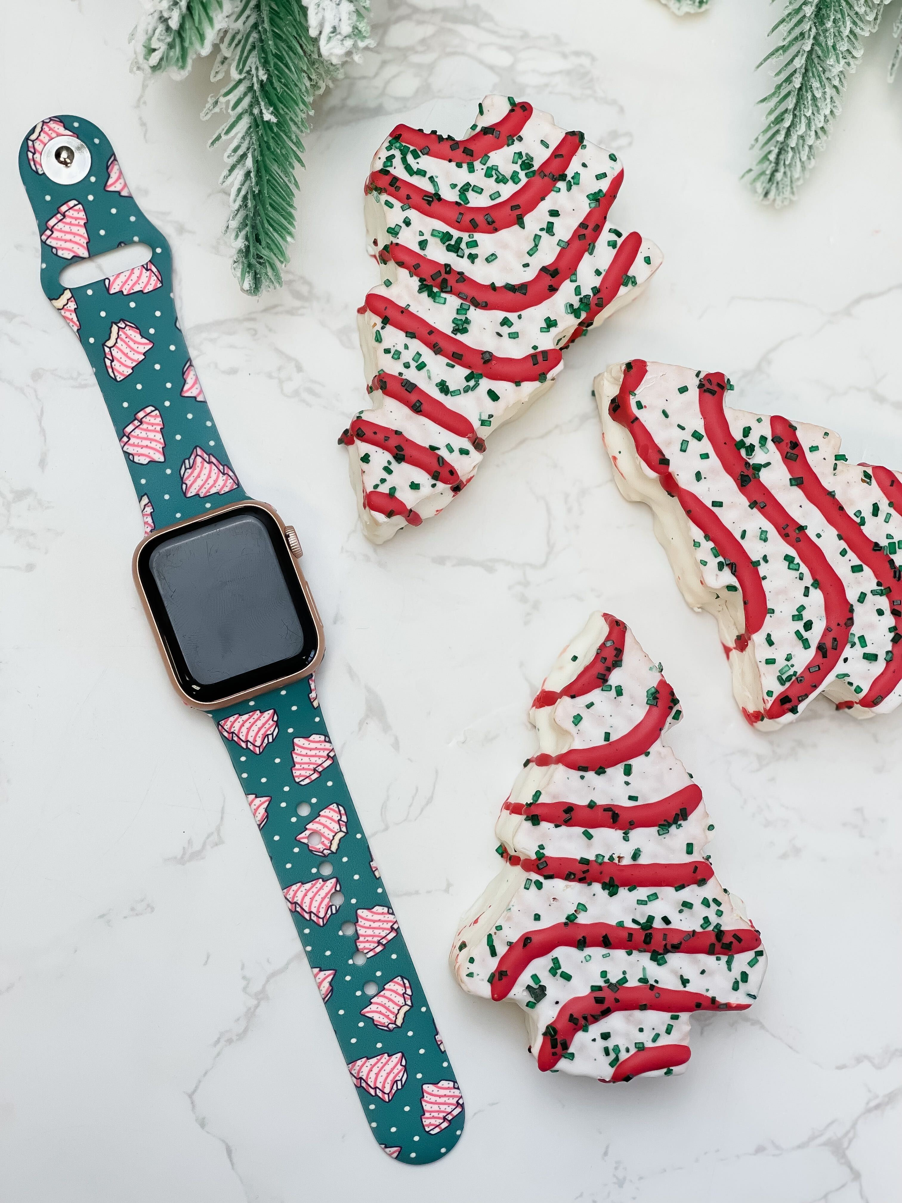 Green Christmas Cake Printed Silicone Smart Watch Band