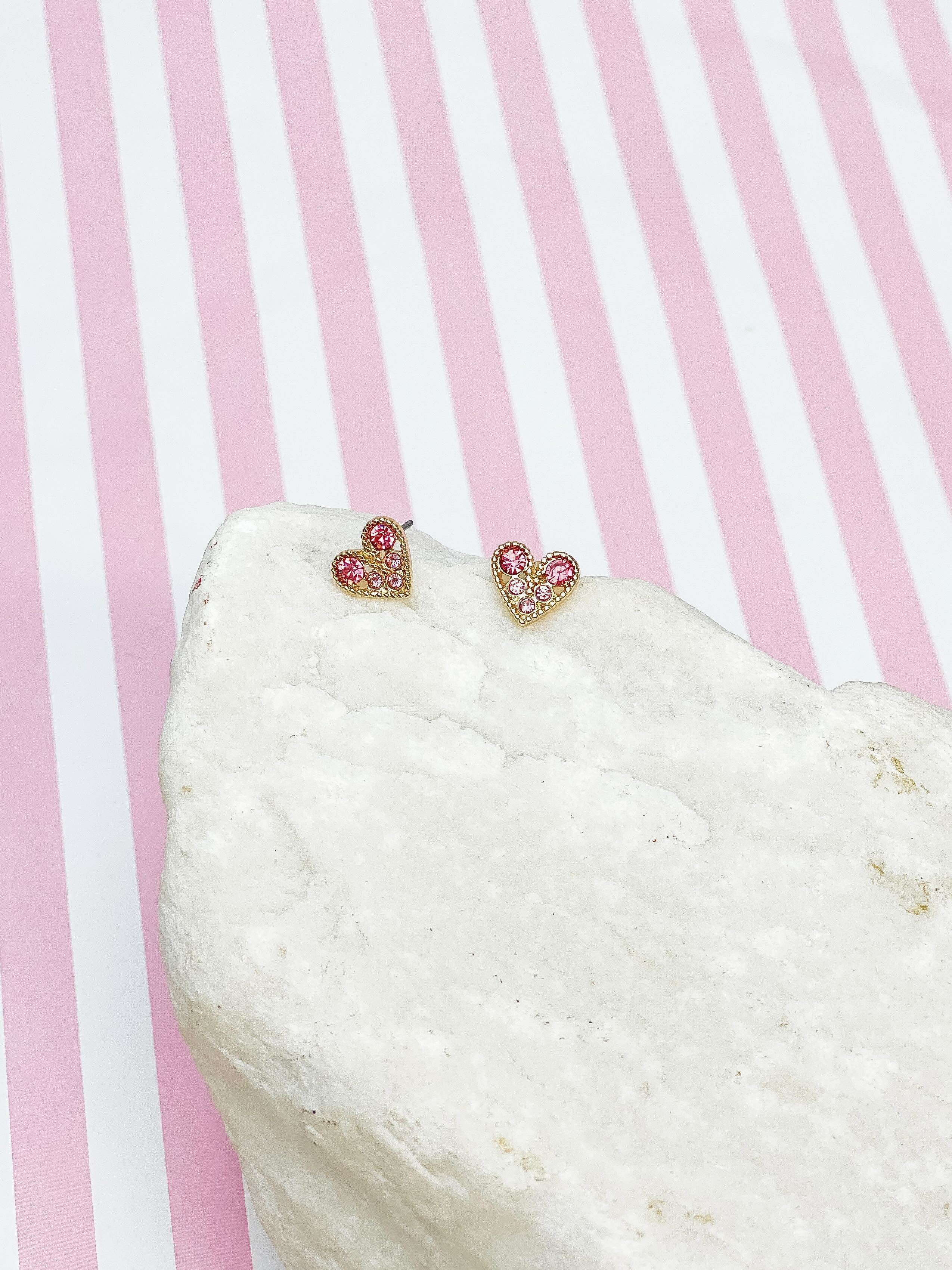 Pink & Gold Gemstone Heart Post Earrings
