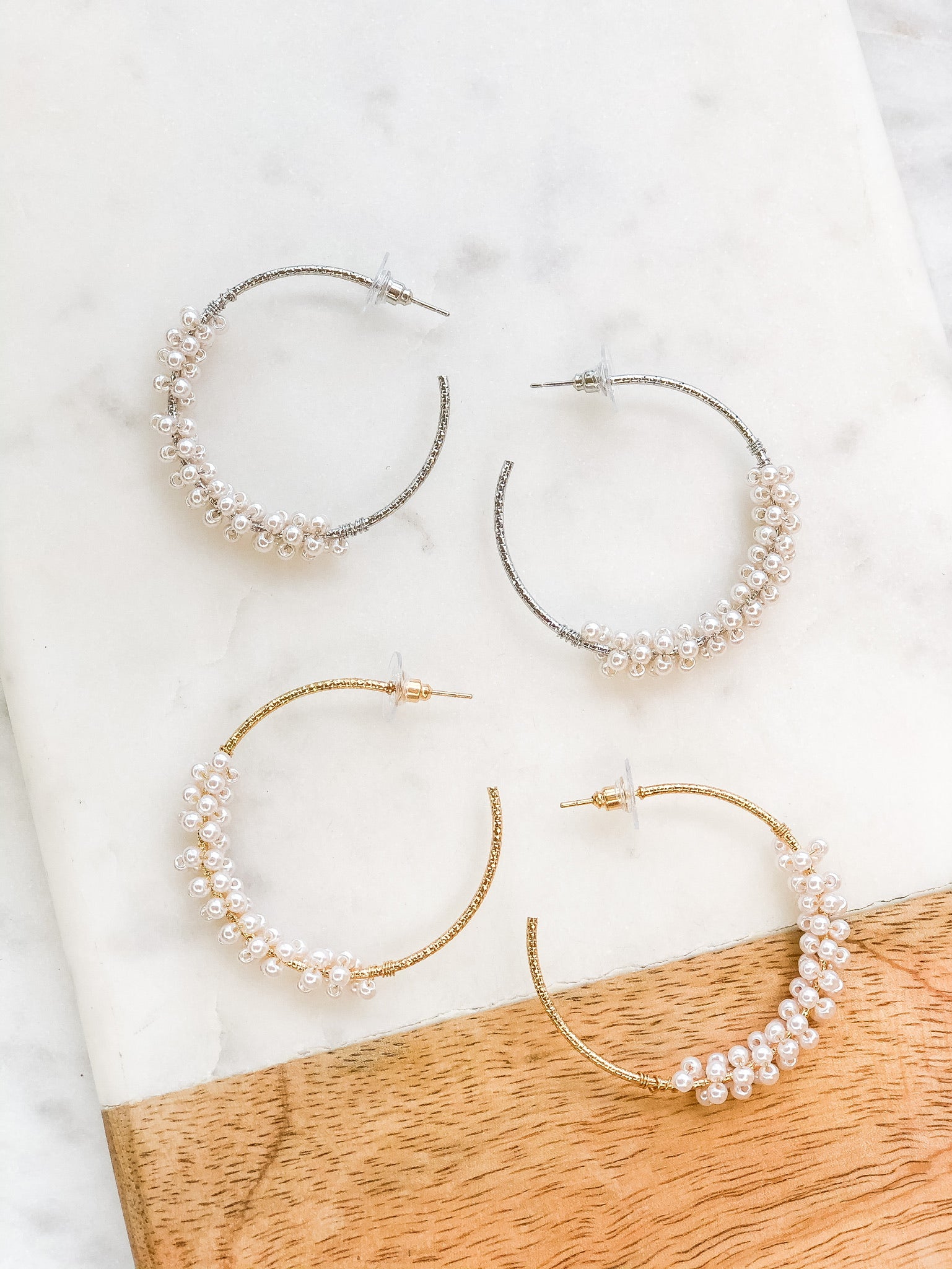 Jody Pearl Cluster Hoop Earrings - Gold