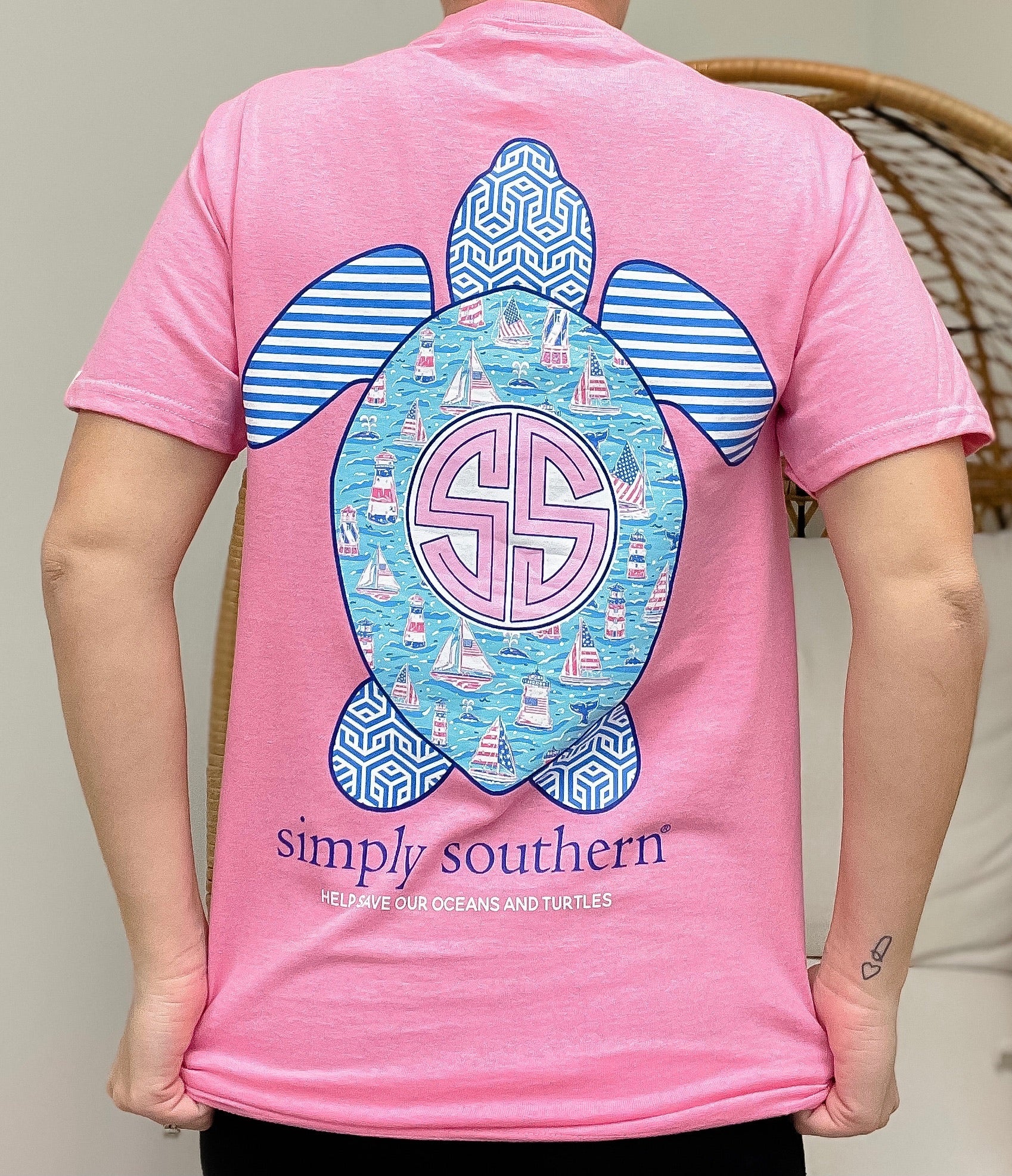 'Help Save Our Oceans and Turtles' Sailboat Turtle Short Sleeve by Simply Southern