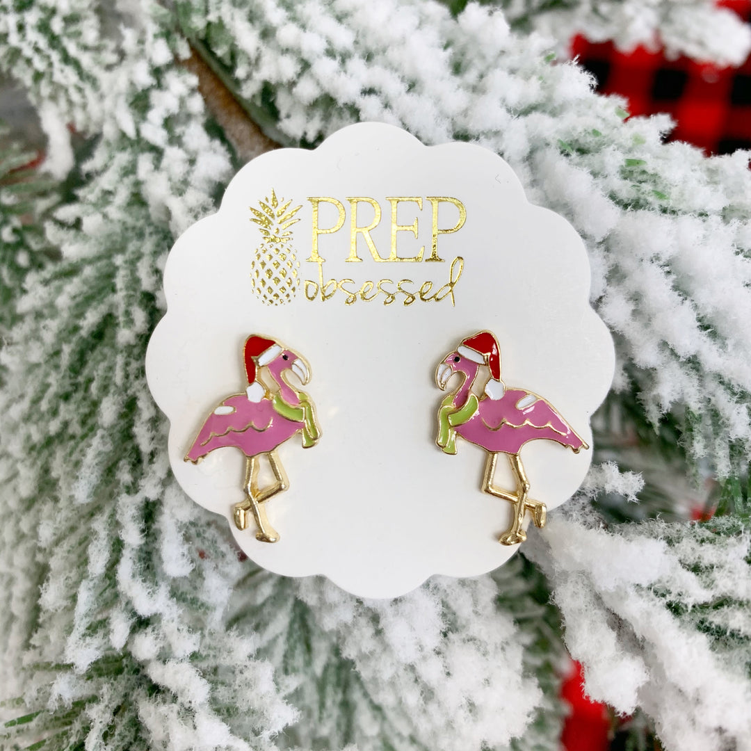 Festive Flamingo Signature Enamel Studs by Prep Obsessed