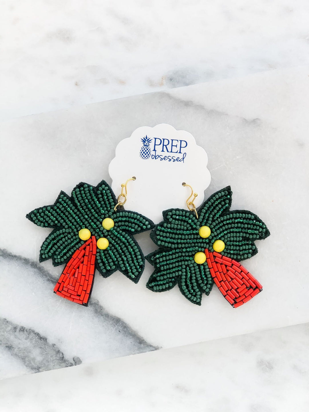 Tropical Palm Seed Bead Dangle Earrings
