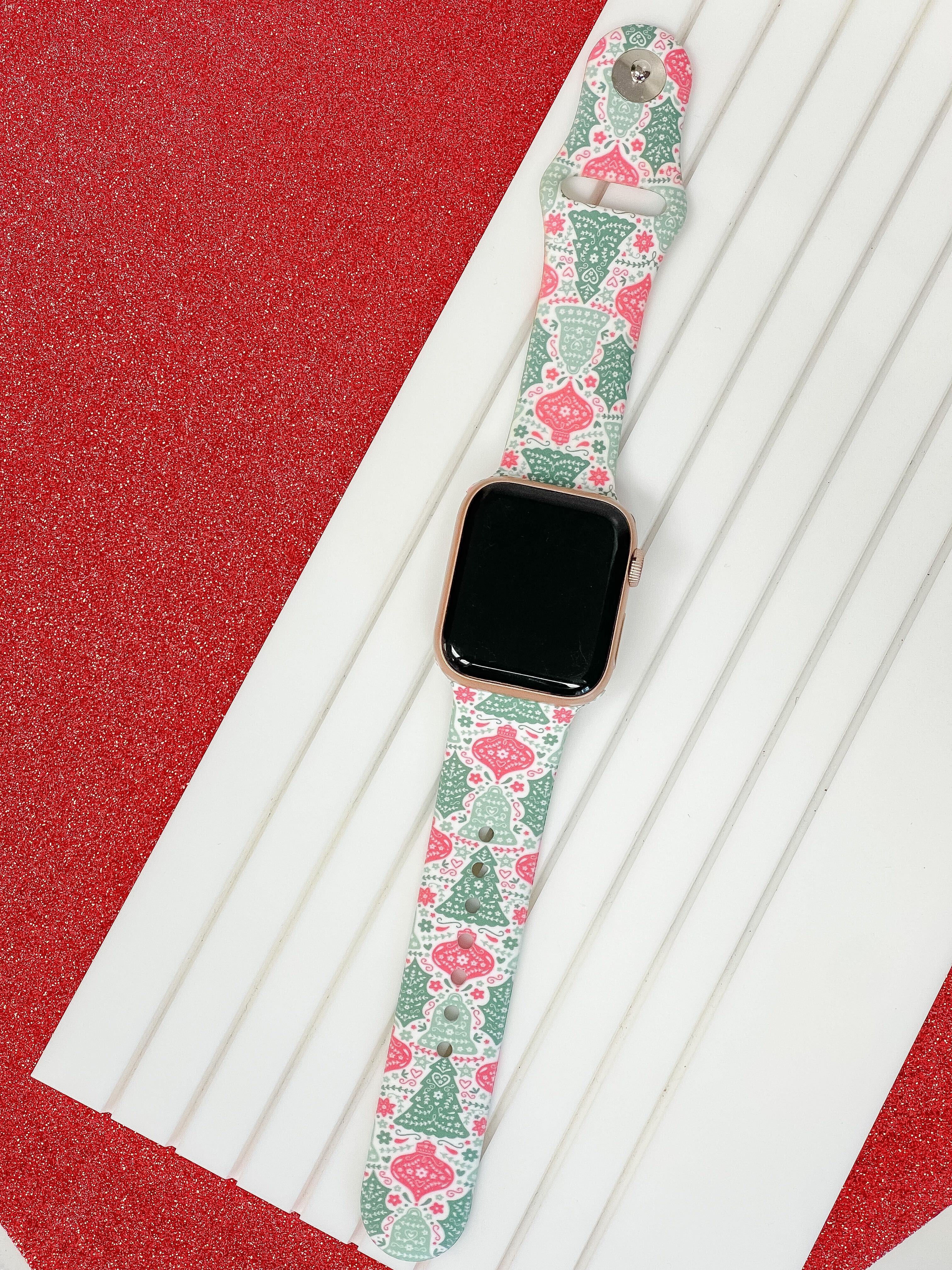 Red & Green Christmas Printed Silicone Smart Watch Band