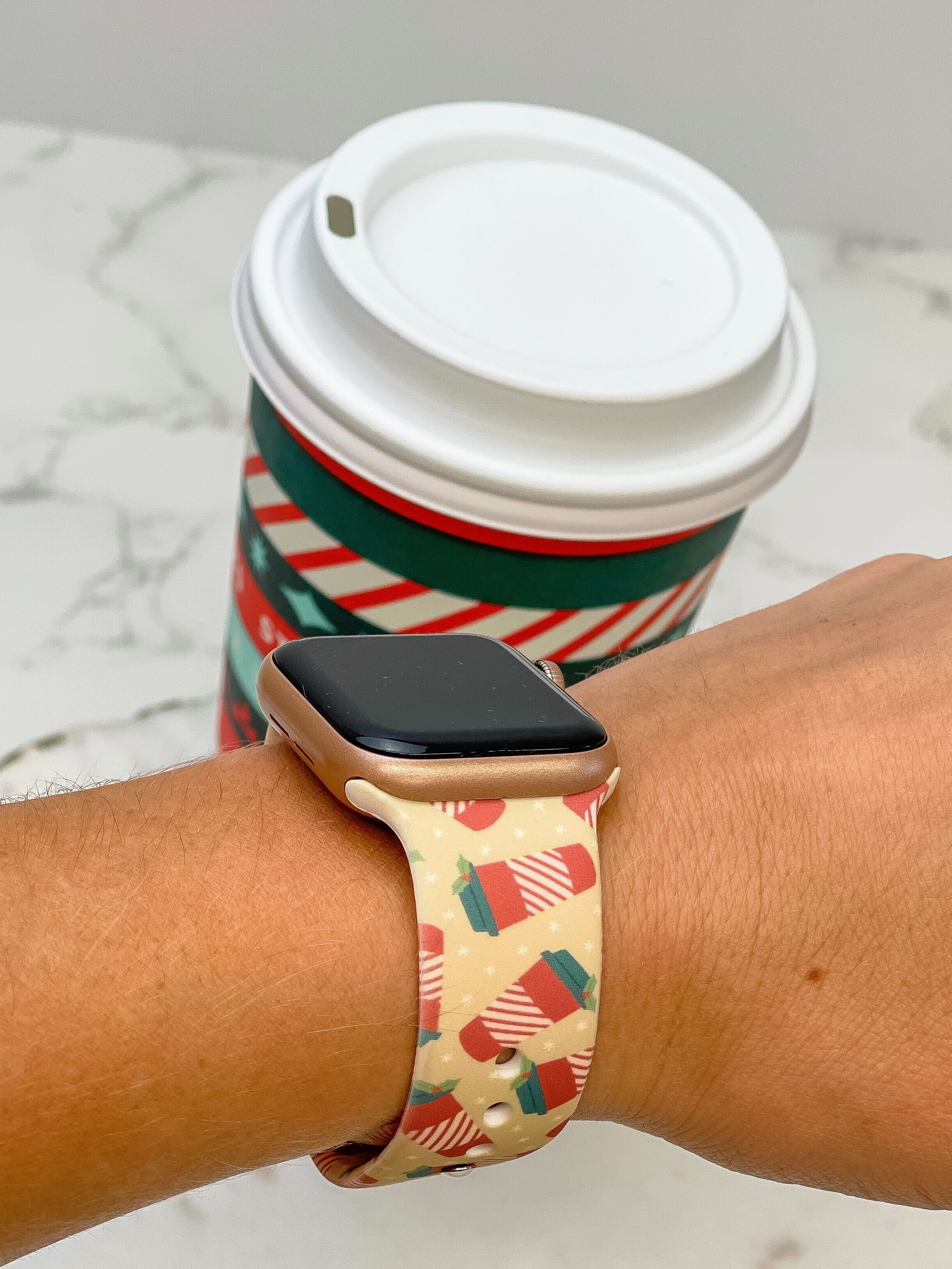 Christmas Coffee Cup Printed Silicone Smart Watch Band