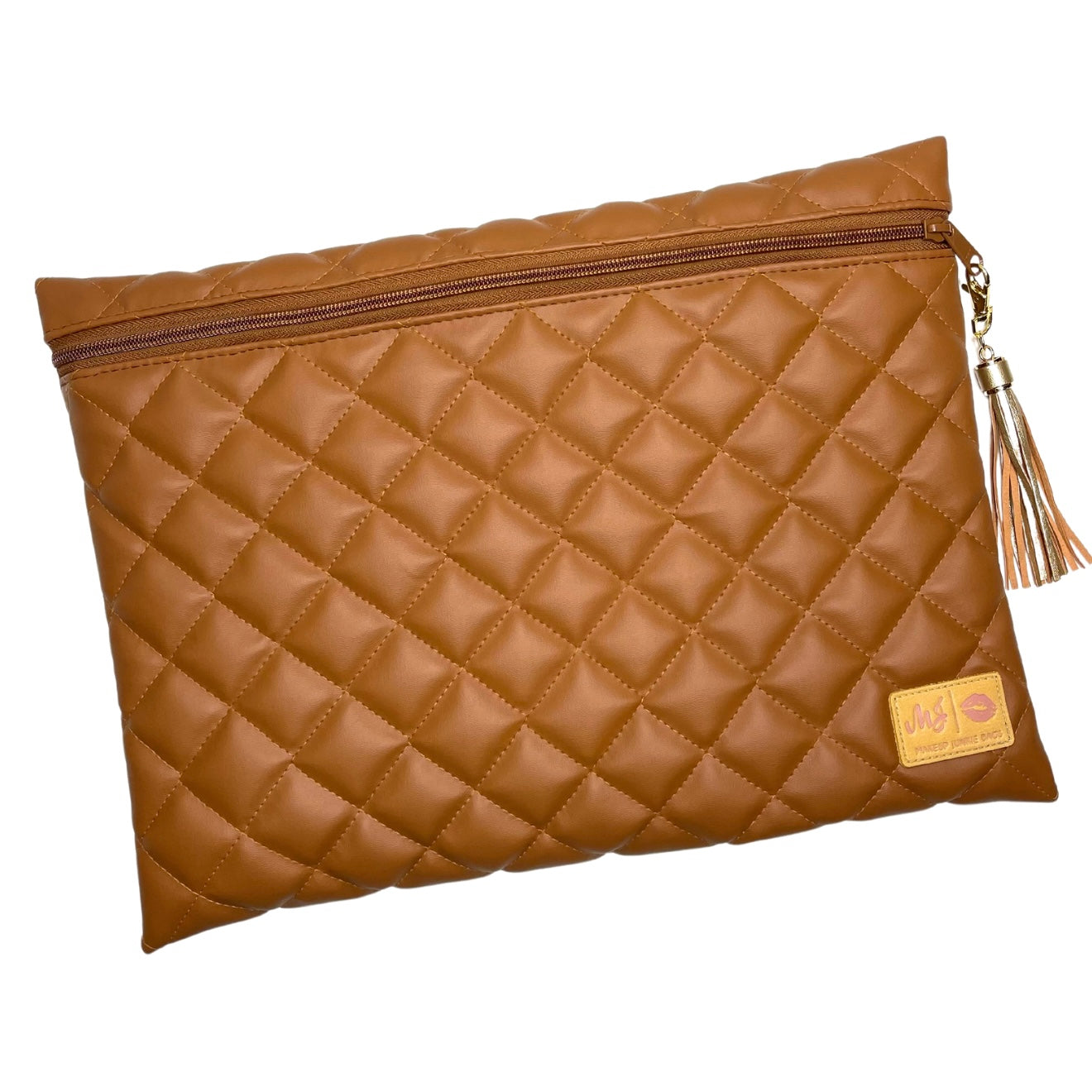 Live Takeover: Jumbo Top Zipper- Quilted Cognac by Makeup Junkie (Ships in 4-5 weeks)